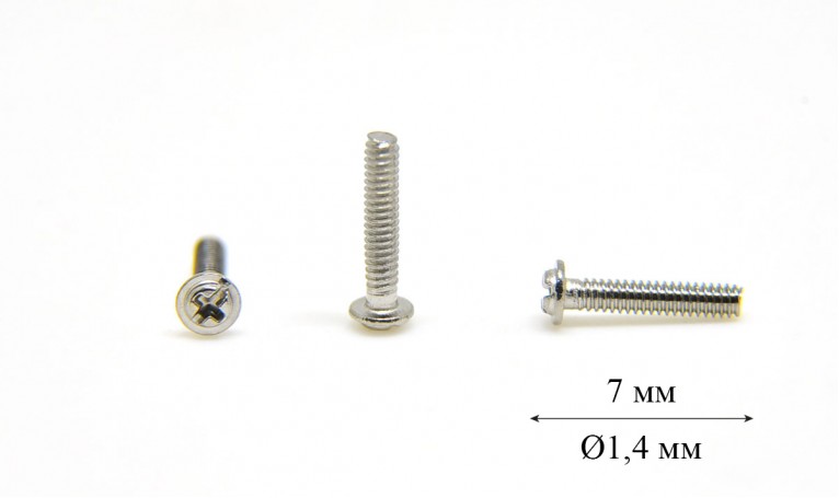 Винт для б/о оправы и с/з очков Ø1,4 мм длина 7 мм (+)