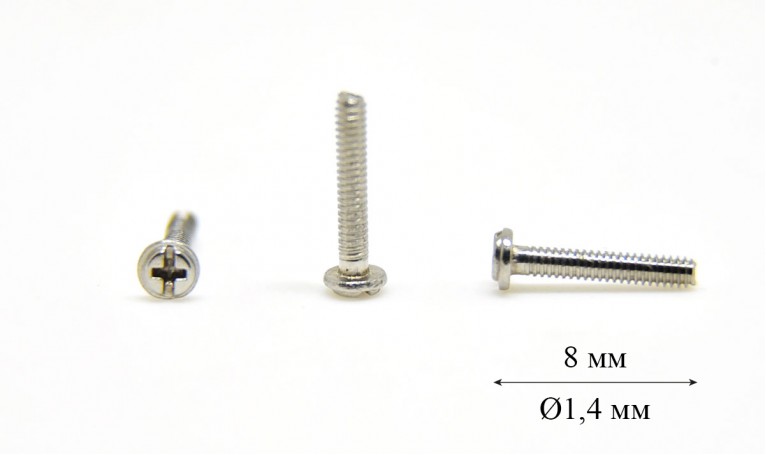 Винт для б/о оправы и с/з очков Ø1,4 мм длина 8 мм  (+)