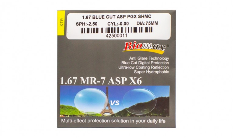 Полимерная асферическая фотохромная линза BIOMAX Ind. 1,67 MR-7 Ø75 (0.0 / -15.0)