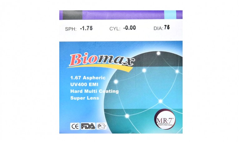 Полимерная асферическая линза BIOMAX UV400 + EMI Ind. 1,67 Ø70 (+0,5 /+6,0)