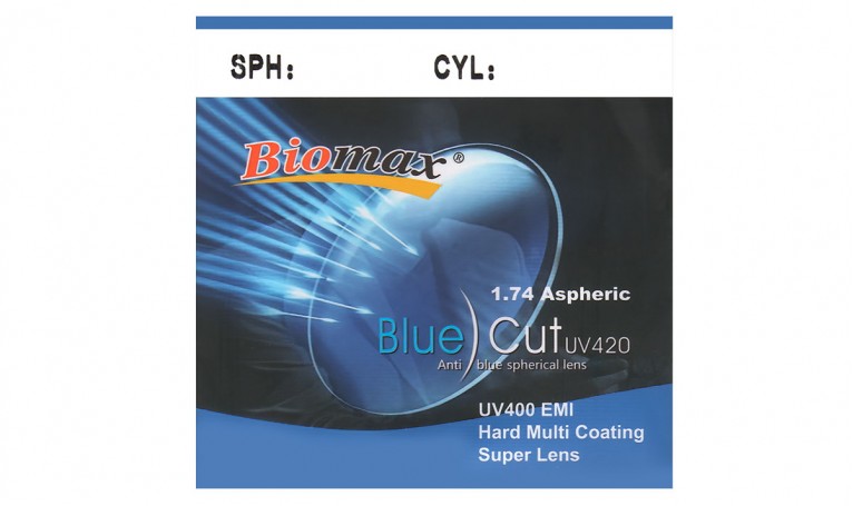 Полімерна асферична лінза BIOMAX Blue Cut UV400 HMC + EMI Ind. 1,74 Ø70 (0,0 / -15,0)