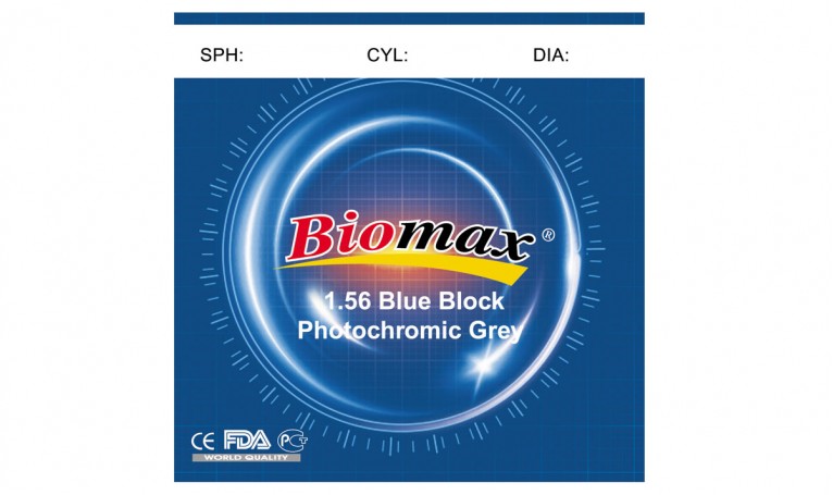 Полимер-фотохромная линза BIOMAX BLUEBLOCK (серая) Ind. 1,56 Ø70 (-6,5 / -8,0)