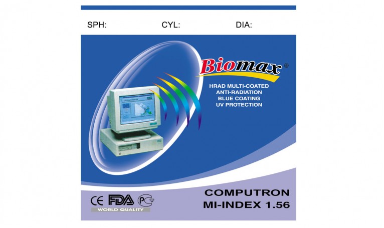 Полимерная компьютерная линза BIOMAX HI-MAX (голубой блик) Ind. 1,56 Ø70 (+0,00 / +6,00)