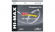 Полимерная тонированная линза 70% BIOMAX HI-MAX (серая) Ind. 1,56 Ø80 (-0,0 / -6,0)